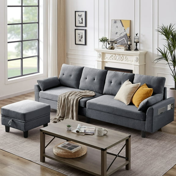 Tornama Linen Convertible U Shaped Sectional Sofa, Light Grey