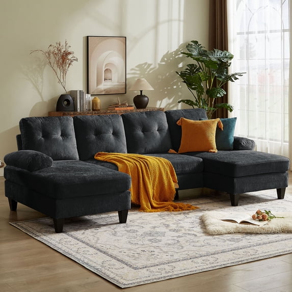 Tornama Linen Convertible U Shaped Sectional Sofa, Light Grey