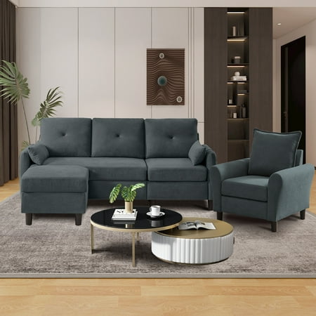 Tornama Linen Durable Sectional Sofa, Black