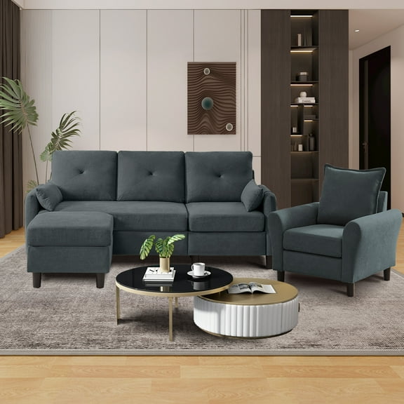 Tornama Linen Durable Sectional Sofa, Black