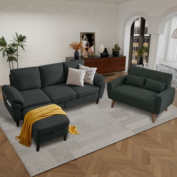 Tornama Linen Durable Sectional Sofa, Black