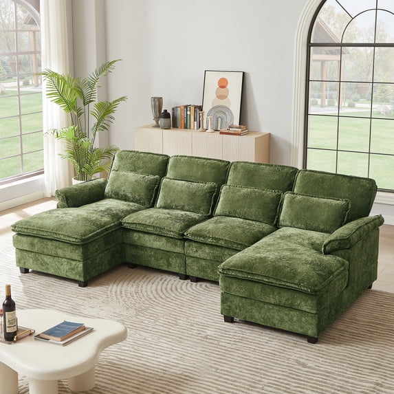 Tornama Linen Storage Chaise and Pocket Sectional Sofa, Gree