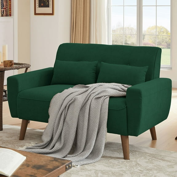 Tornama Mid-Century Modern Stylish Linen Fabric Tufted Design Small Loveseat, Green