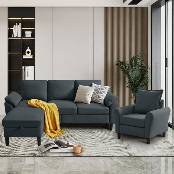 Tornama Modern Fabric L-Shapped Sofa Sectional Couche for Living Room Convertible Sofa with Ottoman