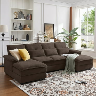 Tornama Modern Fabric U-Shapped Sofa Sectional Couche for Living Room Convertible Sofa with Ottoman