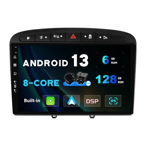 Torovo - 6G+128G - Android 13 IPS Car Stereo For Peugeot 308/408 (2010-2016) - Wireless CarPlay/Android Auto/DSP - LED Camera + MIC - 9 Inch 2 Din - DAB Steering Wheel 4G WiFi Fast-boot 360-Camera AHD