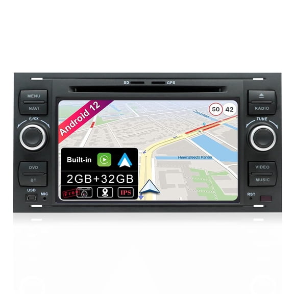 Torovo Android 12 Din Car Stereo For Ford C-Max/Connect/Fiesta/Focus/Fusion/Galaxy/Kuga S-Max/Transit/Mondeo - Built-in Carplay+Android Auto - 2G+32G - Camera + MIC - 7 Inch 2 Din - SWC DAB Fast-boot