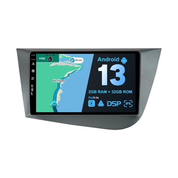 Torovo Android 12 IPS Car Stereo For Seat Leon MK2 (2005-2012) - Built-in Wireless Carplay + Android Auto - 2G+32G - Rear Camera FREE - 9 Inch 2 Din - Steering Wheel WiFi 4G DAB Fast-boot Split-Screen