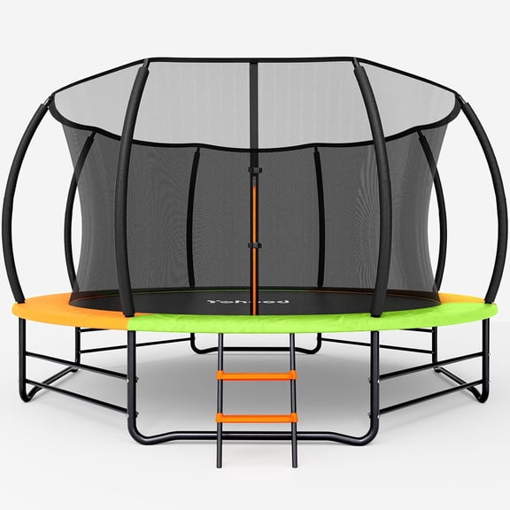 Toremore 14FT Trampoline Outdoor , Recreational Trampolines with Enclosure Net and Ladder, with Additional 8 Stabilizer Bars and Anti-Rust Coated Galvanized Frame