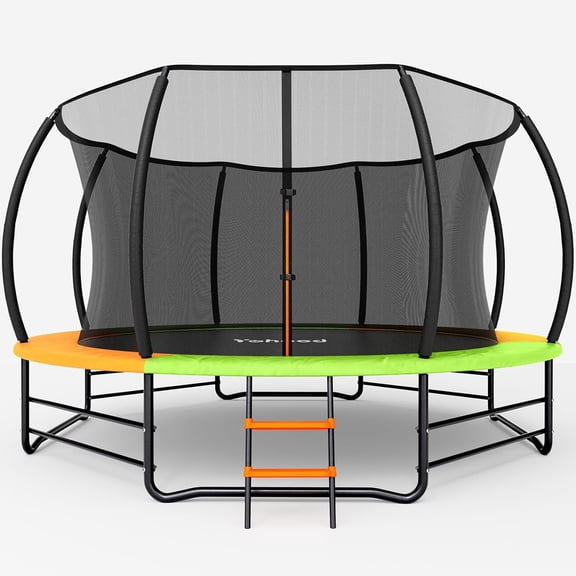 Toromore 14FT Trampoline Outdoor , Recreational Trampolines with Enclosure Net and Ladder, with Additional 8 Stabilizer Bars and Anti-Rust Coated Galvanized Frame