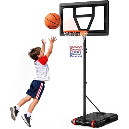 Toromore 29In. Portable Basketball Hoop, Outdoor 3-7 FT Height Adjustable Basketball Goal System with Shatterproof Backboard for Kids Youth Teens in Backyard/Driveway/Indoor