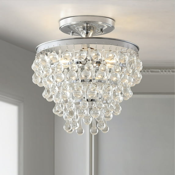 JONATHAN Y Toronto 13" Metal/Crystal LED Flush Mount, Chrome, JYL9029B