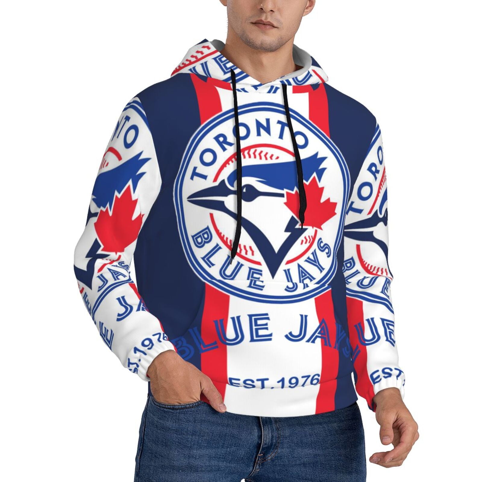 Toronto-Blue-Jays Hoodie Men's Loose Fit Midweight Hooded Sweatshirt ...