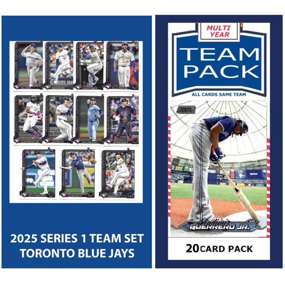 Blue Jays Multiyear 20 Card Pack Guerrero + 2025 Topps Series 1 Team Set