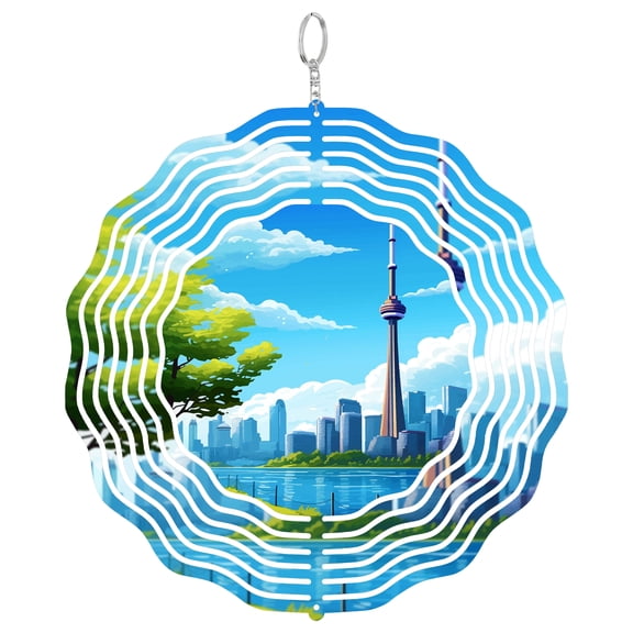 Toronto Canada Skyline View 3D Wind Spinner Stainless Steel Kinetic Yard Art Garden Decor Lake Ontario Gift