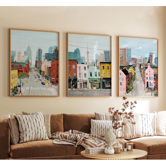 Toronto Canada Travel Poster Ontario Cityscape Wall Art North America Skyline Prints Vintage Travel Illustration Set 3