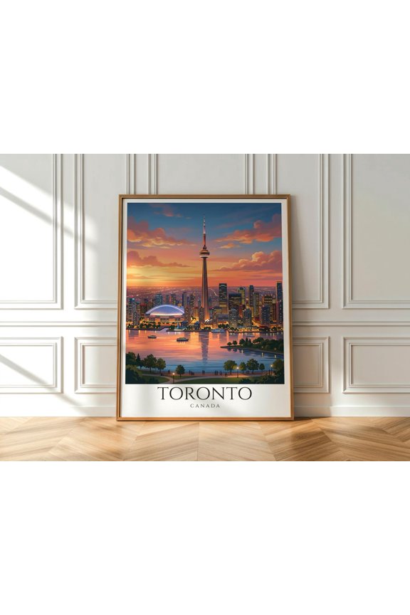 Toronto Canada Wall Art, CN Tower Print, Toronto Skyline Sunset Poster, Poster Only