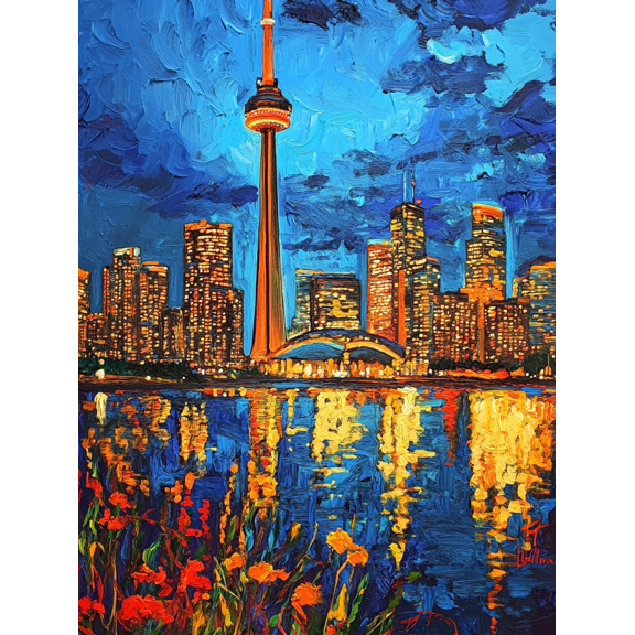 Toronto Cityscape Night View Canvas Painting Perfect for Living RoomOffice Hotel and Restaurant Decoration.
