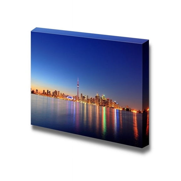 Toronto Cityscape Skyline Panorama at Dusk Over Lake with Colorful Light - Canvas Art Wall Art - 16" x 24"