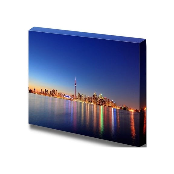 Toronto Cityscape Skyline Panorama at Dusk Over Lake with Colorful Light - Canvas Art Wall Art - 32" x 48"