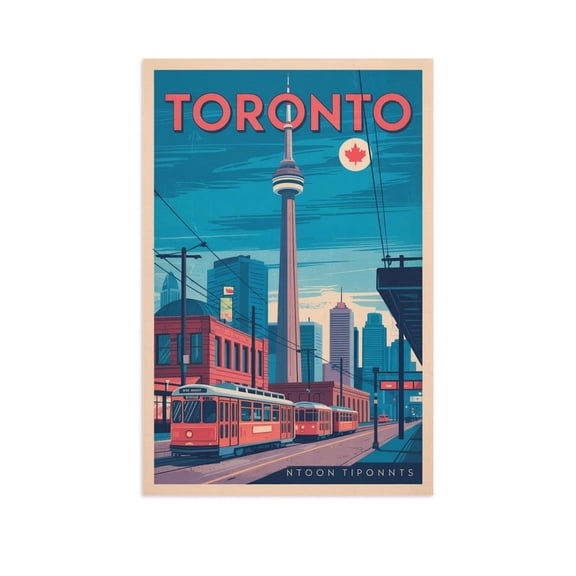 Toronto Retro Travel Poster Vintage Canadian City Tourism with CN Tower & Cityscape Canvas Poster