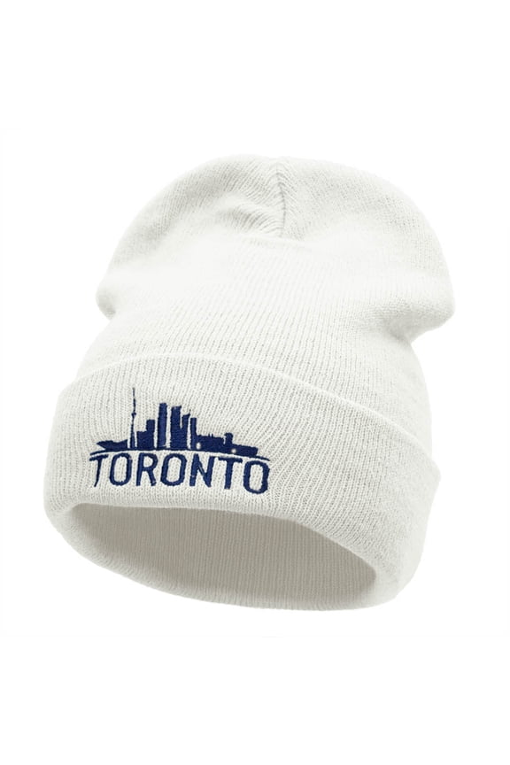Toronto Skyline Embroidered 12 Inch Long Knitted Beanie - White OSFM