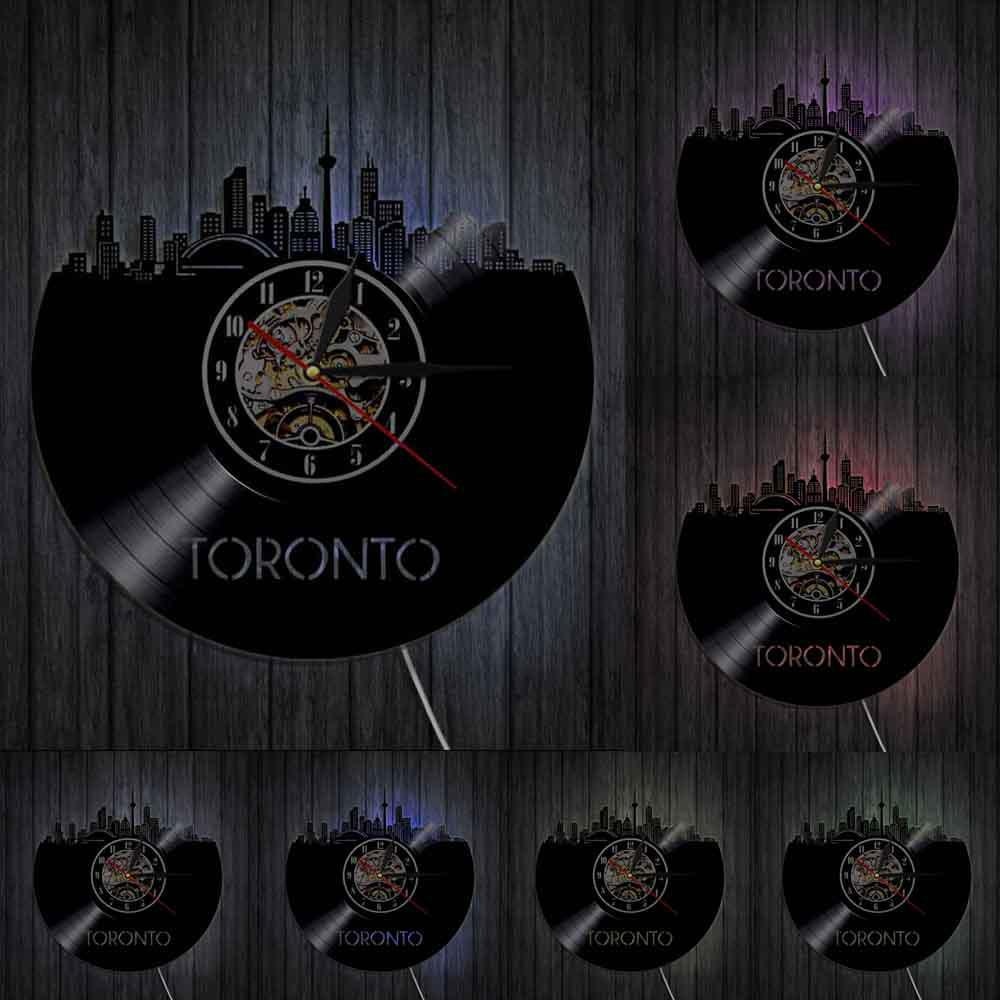 Toronto Skyline Wall Art Home Decor Wall Clock Canada Cityscape Vinyl Record Clock Canadian Gift