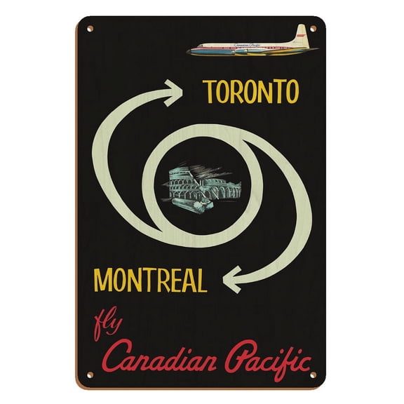 Toronto to Montreal - Fly Canadian Pacific Airlines - Vintage Airline Travel Poster c.1960 - 8 x 12 inch Vintage Wood Art Sign
