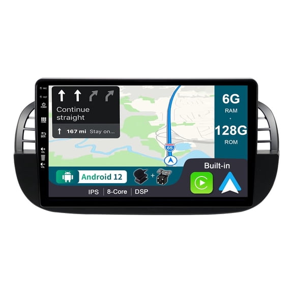 Torovo - [6G+128G] - Android 12 Car Stereo For FAIT 500 (2007-2015) - Wireless CarPlay/Android Auto - LED Camera & MIC - IPS 9 Inch 2 Din - DSP Steering Wheel WiFi DAB Fast-boot 360-Camera AHD