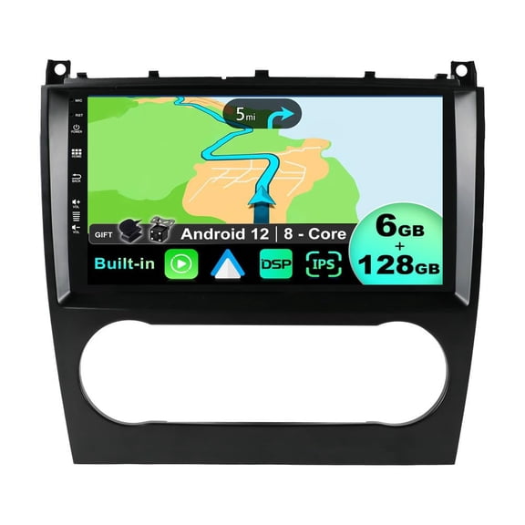 Torovo - 6G+128G - Android 12 IPS Car Stereo For Benz C-Class W203 W209 C180 C200 CL203 C209 (2004-2007) - Wireless CarPlay/Android Auto - Camera & MIC - 9 Inch 2 Din - DSP SWC DAB Fast-boot 360-CAM