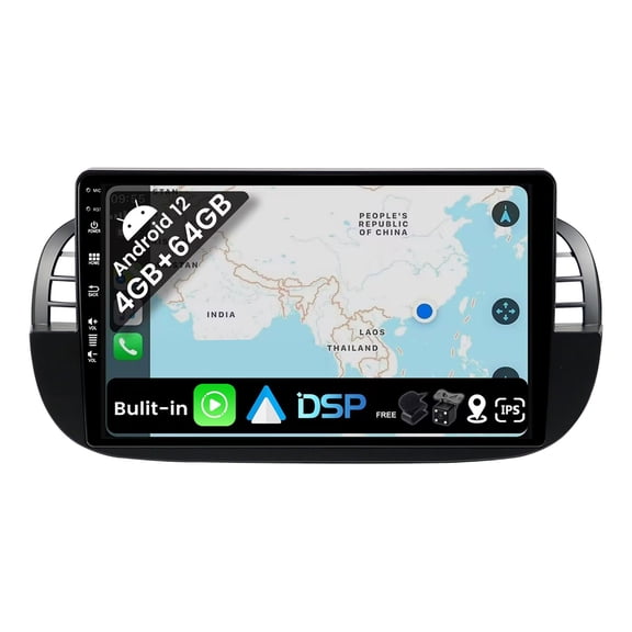 Torovo Android 12 IPS Car Stereo For FAIT 500 (2007-2015) - Wireless CarPlay/Android Auto - 4G+64G - LED Camera + MIC - 9 Inch 2 Din - DSP Steering Wheel WiFi DAB Fast-boot 360-Camera BT AHD
