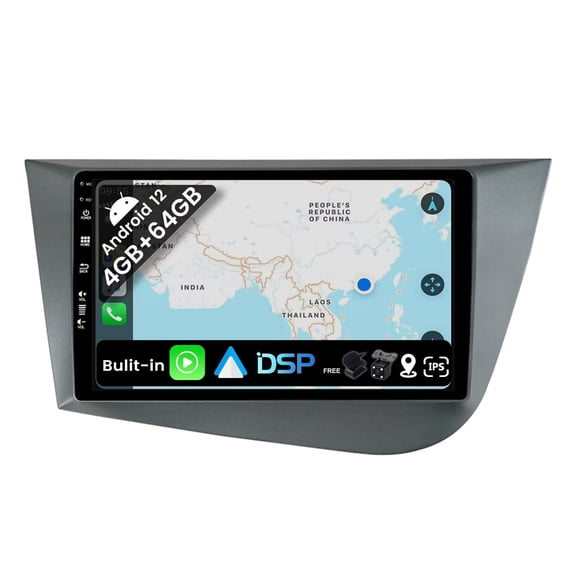 Torovo Android 12 IPS Car Stereo For Seat Leon MK2 (2005-2012) - Wireless CarPlay/Android Auto - 4G+64G - LED Camera + MIC - 9 Inch 2 Din - DSP Steering Wheel WiFi DAB Fast-boot 360-Camera Bluetooth