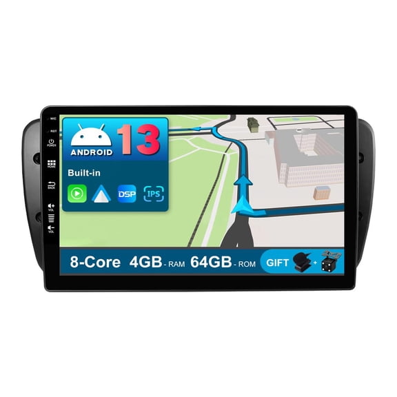 Torovo Android 13 Car Radio Suitable for Seat Ibiza 6J (2009-2014) - [4G + 64G] - Built-in DSP/Carplay/Android Car - Camera MIC Free - 9 Inch - With SWC 4G WiFi Bluetooth 5.0 DAB Fast-B oot 360-Camera