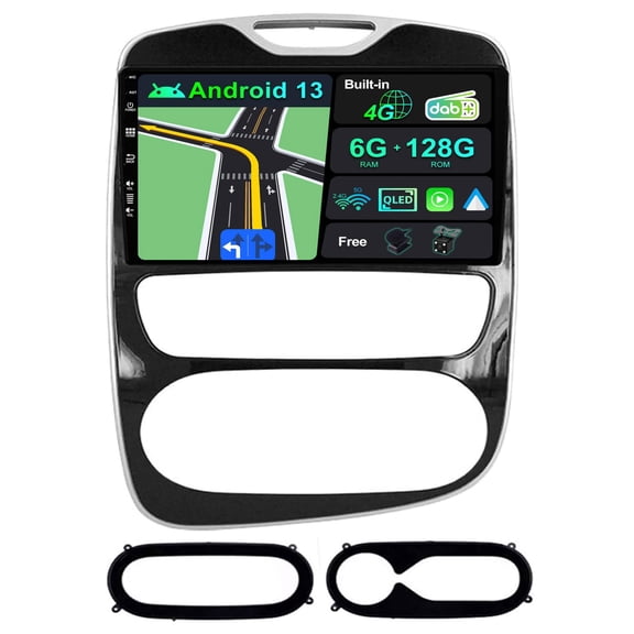 Torovo | Built-in DAB & 4G LTE | Android 13 Car Stereo For Renault CLIO (2013-2019) - 6G+128G - Carplay/Android Auto - Camera + MIC - 10.1 Inch QLED 2 Din - Steering Wheel 360-CAM Dual Band WIFI DSP