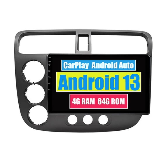 Torovo Car Stereo CarPlay Head Unit for Honda Civic 2000 2001 2002 2003 2004 2005 2006 Android Auto Touch Screen Sat Navi Bluetooth WiFi Radio Player (For left hand drive)