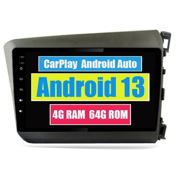 Torovo Car Stereo CarPlay Head Unit for Honda Civic 9 FB FK FD 2012 2013 2014 2015 Android Auto Touch Screen Sat Navi Bluetooth WiFi Radio Player (For right hand drive)