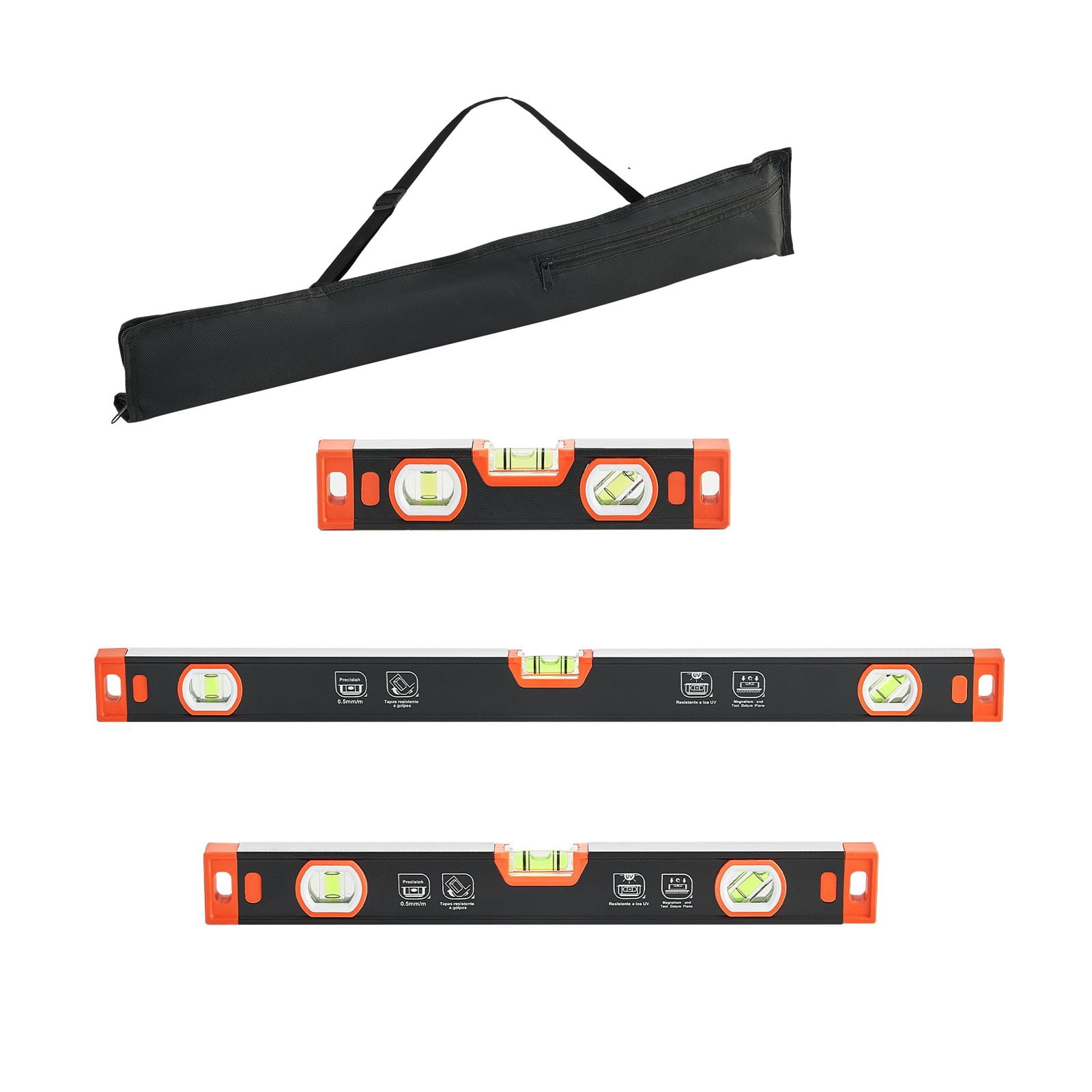 Torpedo Level 3-Piece Set, 9/16/24 Inch Magnetic Spirit Levels, Aluminum Alloy with 3 Green Vials, V-Groove Design, Hanging Hole for Construction Home Renovation