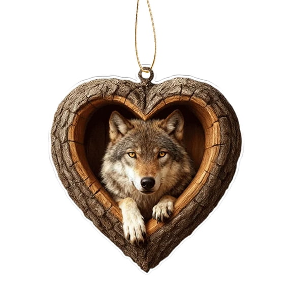 Torqee 2D Acrylic Animal Christmas Ornament,Flat Hanging Tree Decoration,Wolf