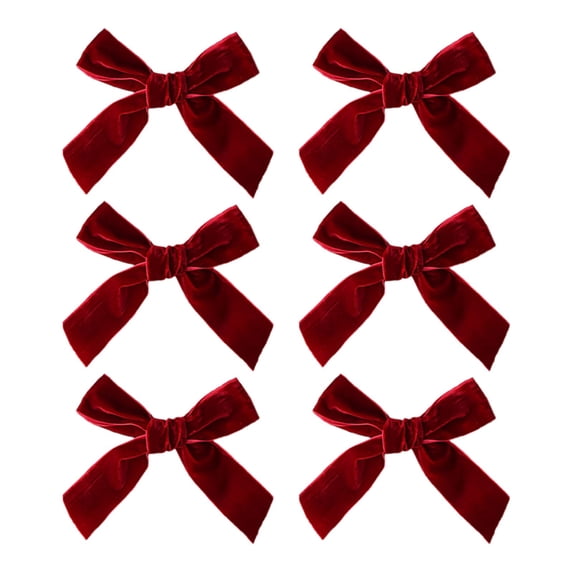 Torqee 6 Pack Velvet Christmas Bows,Handmade Holiday Wreath Decorations for Gift Wrapping,Red