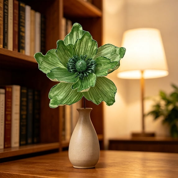 Torqee Artificial Poinsettia Flowers, Christmas Fake Floral Stems with Velvet Petals, Winter Holiday Wedding Home Decor, Green, 12.6x8.7in