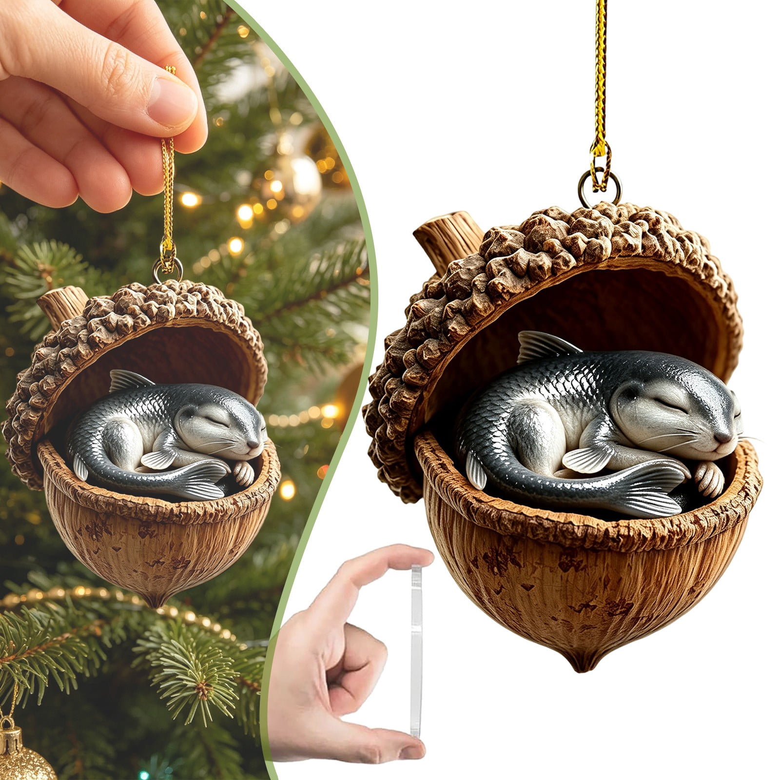Torqee Assorted Sleeping Fish and Squirrel Acorn Christmas Ornament ...