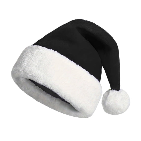Torqee Christmas Hat,Black and White Faux Fur Plush Velvet Santa Hat for Adults Men Women Christmas New Year Festive Party