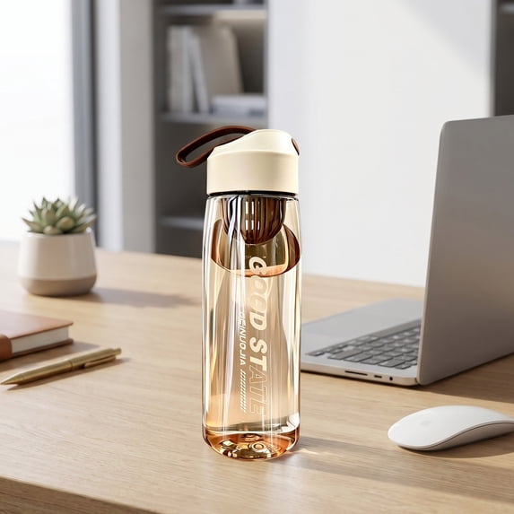 Torqee Clear Plastic Water Bottle,550ml Transparent Sports Bottle with Coffee Brown Flip Top Carry Lid,Reusable Leakproof Drink Bottle for Gym Travel Office Outdoor,6.4x20.5cm