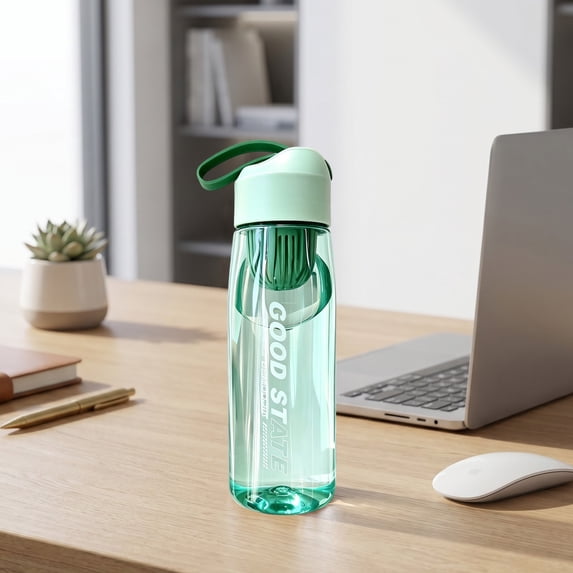 Torqee Clear Plastic Water Bottle,550ml Transparent Sports Bottle with Green Flip Top Carry Lid,Reusable Leakproof Drink Bottle for Gym Travel Office Outdoor,6.4x20.5cm