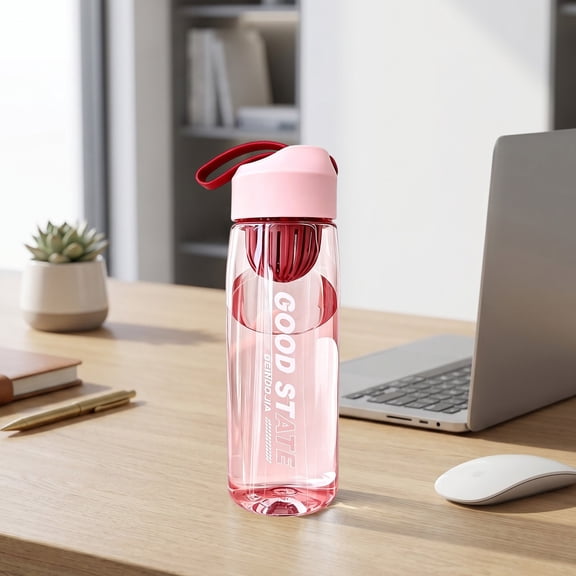 Torqee Clear Plastic Water Bottle,550ml Transparent Sports Bottle with Pink Flip Top Carry Lid,Reusable Leakproof Drink Bottle for Gym Travel Office Outdoor,6.4x20.5cm