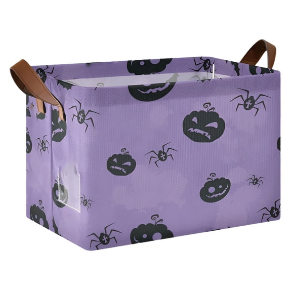 Torqee Halloween Spooky Basket,Rectangular Collapsible Storage Bin with Dual Handles,Pumpkin Jack‑o‑Lantern Print for Holiday Goodies Storage