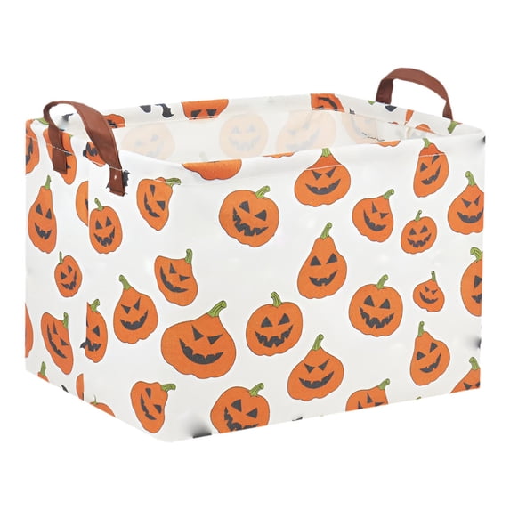 Torqee Halloween Spooky Basket,Rectangular Collapsible Storage Bin with Dual Handles,Pumpkin Jack‑o‑Lantern Print for Holiday Goodies Storage