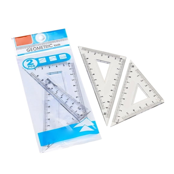 Torqee Hub 2Pcs White Transparent Triangle Ruler Set,Plastic Geometry Drawing Triangular Rulers,45° & 30°/60° Drafting Measuring Tools