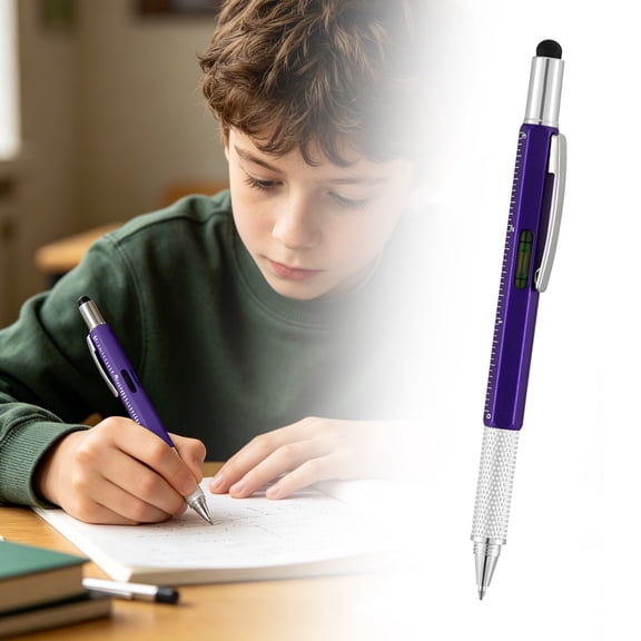 Torqee Hub Stocking Stuffers Gifts for Men Dad, Multitool Pen Tool Cool Gadget for Men,Christmas Gifts Ideas for Him Engineer Woodworkers Teachers Stylus,Ruler,Level,Screwdriver,Ballpoint Pen Purple