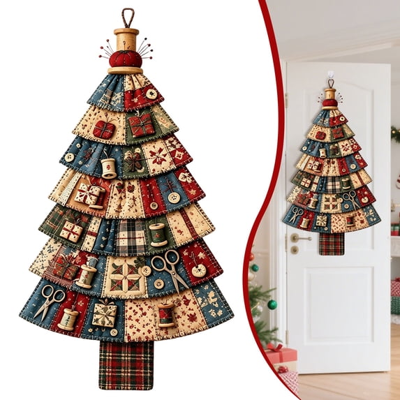 Torqee Oversized DIY Quilted Christmas Tree Kit Beginner-Friendly Christmas Fabric Sewing Craft Set DIY Fabric Craft Patchwork for Front Door and Living Room Decor Gift for Craft Lovers,Style-F